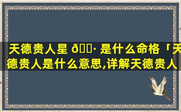 天德贵人星 🌷 是什么命格「天德贵人是什么意思,详解天德贵人」
